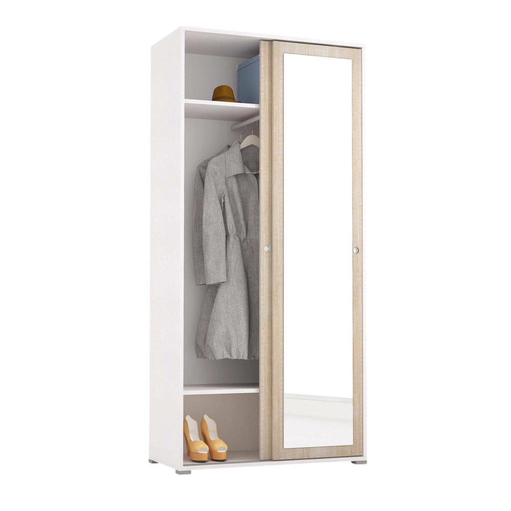 Armadio Camera da Letto Abduhl, Guardaroba 2 Ante Appendiabiti Made in Italy, 90x195h cm Marrone Rovere