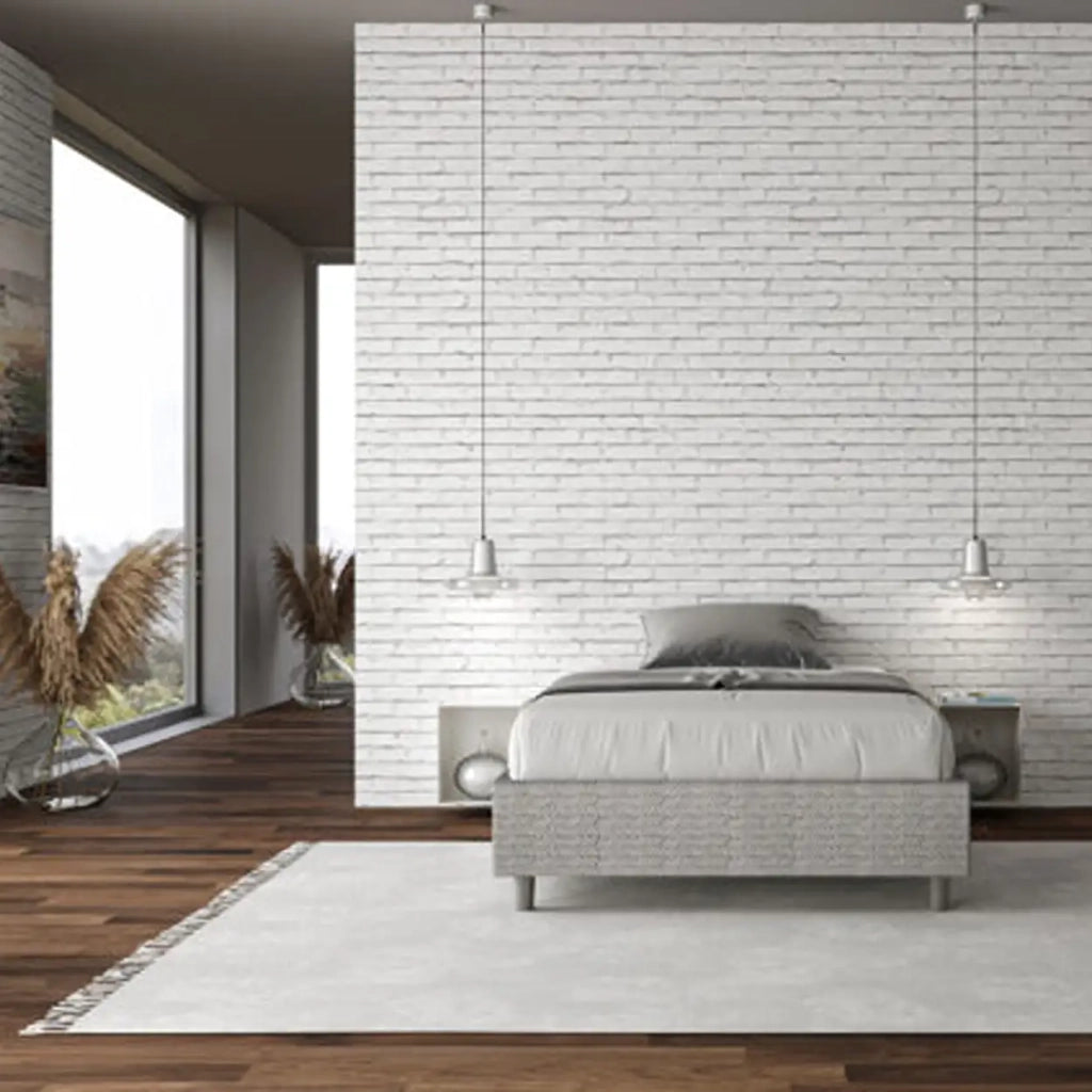 Letto una piazza e mezza con rete imbottito 120x190 tessuto Aragona 1 bianco Azelia
