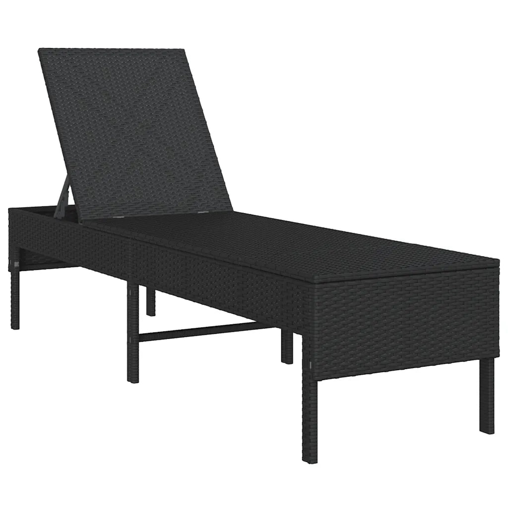 Lettino Prendisole con Cuscino Nero 55x200x44 cm in Polyrattan 4104100