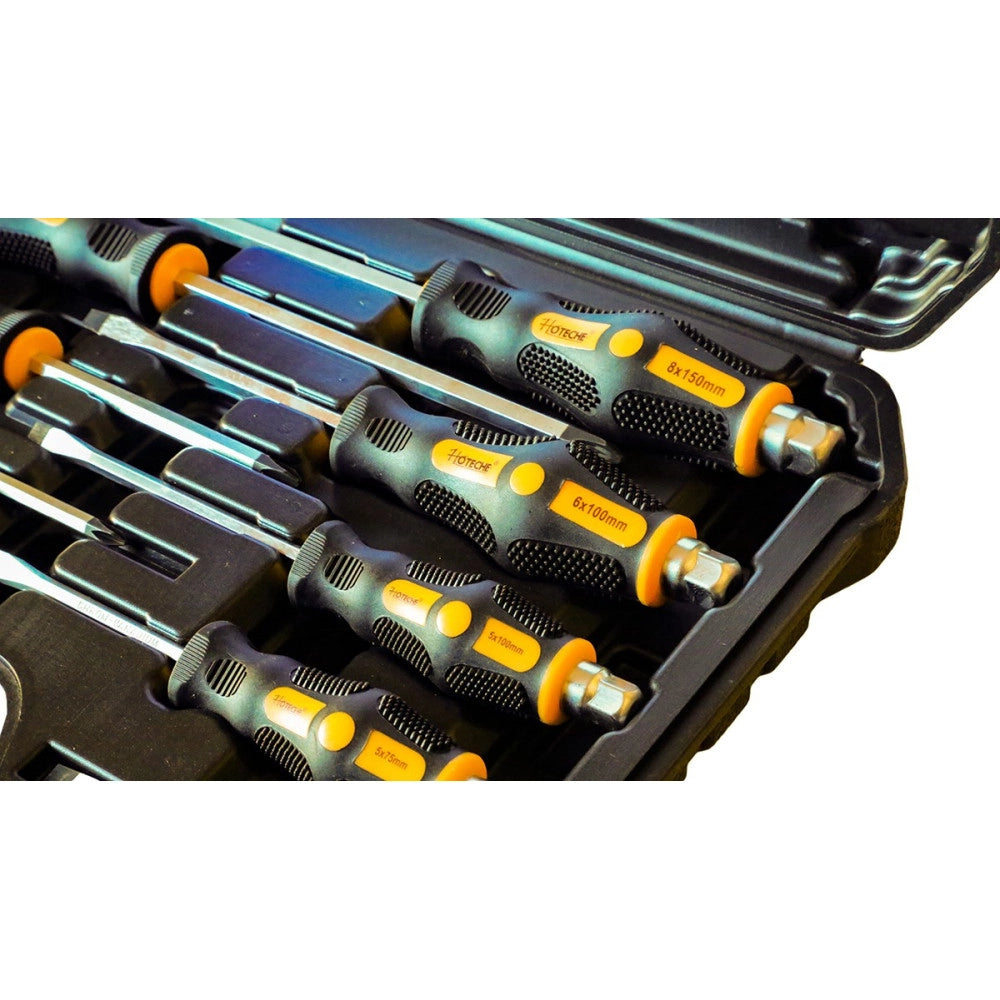 Trade Shop - Set 10 Cacciaviti Cacciavite Croce E Taglio Impatto Punte Magnetiche Cr-v -