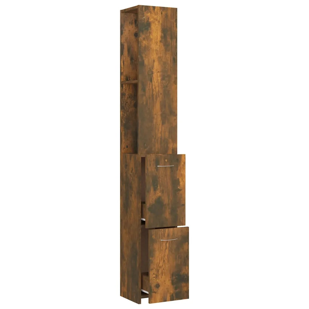Armadietto Bagno | Armadio da bagno Rovere Fumo 25x26,5x170cm in Legno Multistrato