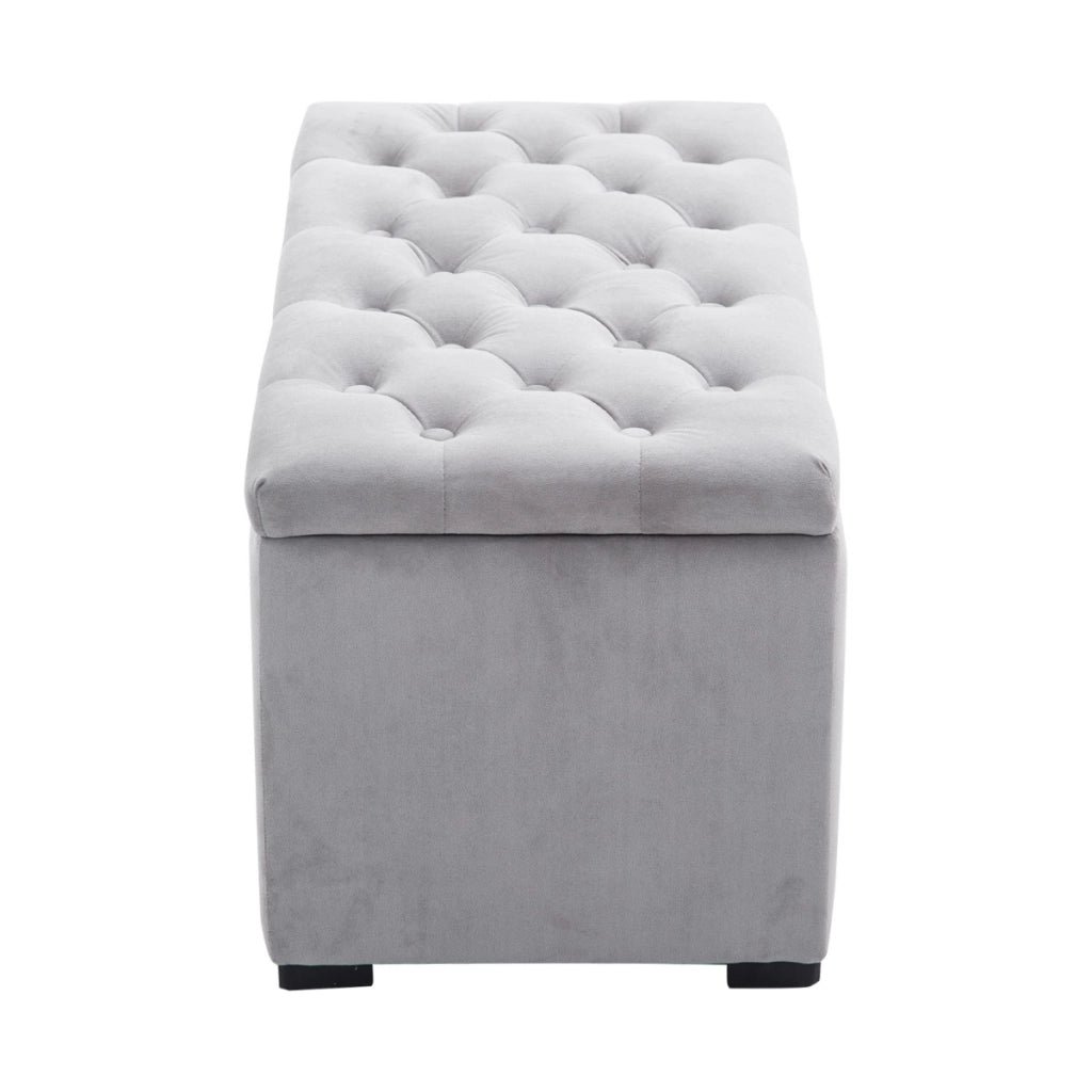 EasyComfort Panca Portaoggetti Set di 3 Pezzi con 2 Sgabelli Pouf in Velluto, Grigio Perla