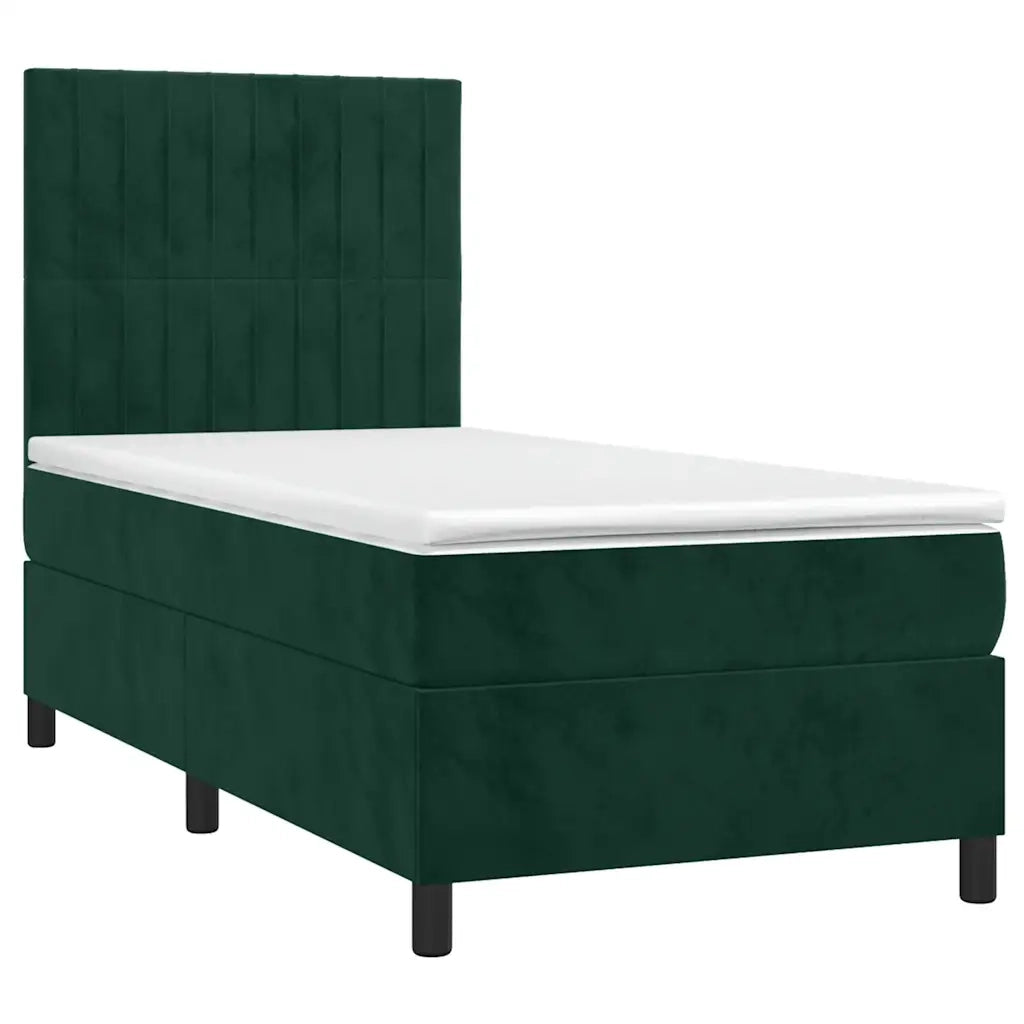 Letto a Molle con Materasso e LED Verde Scuro 100x200cm Vellutocod mxl 75119