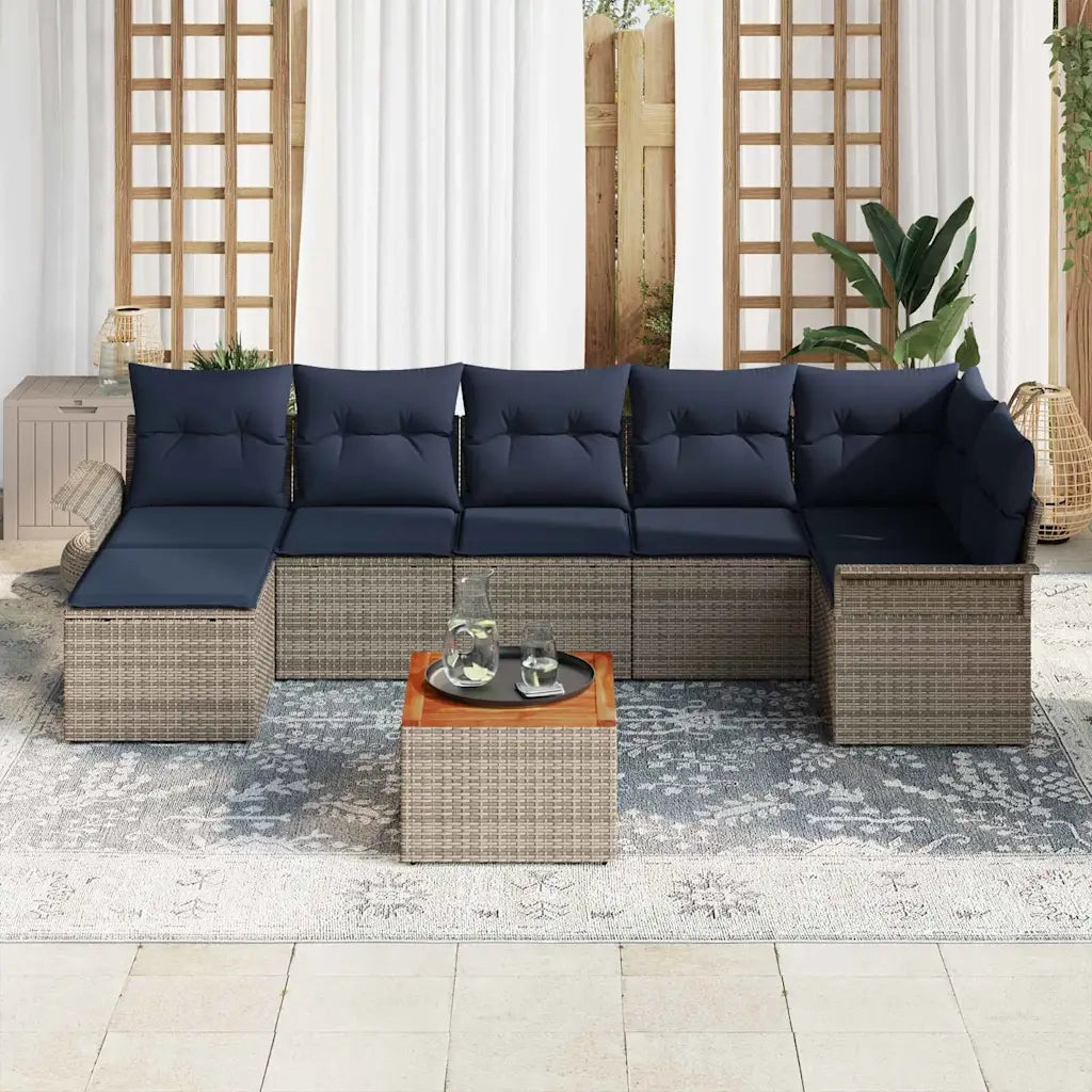 Set Divano da Giardino con cuscino 8 pcs Grigio polyrattan