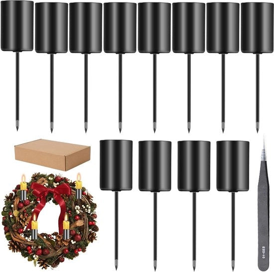 12 pezzi di supporto per candele retro con maniglie corte - nero per Natale matrimonio Halloween compleanno a casa.