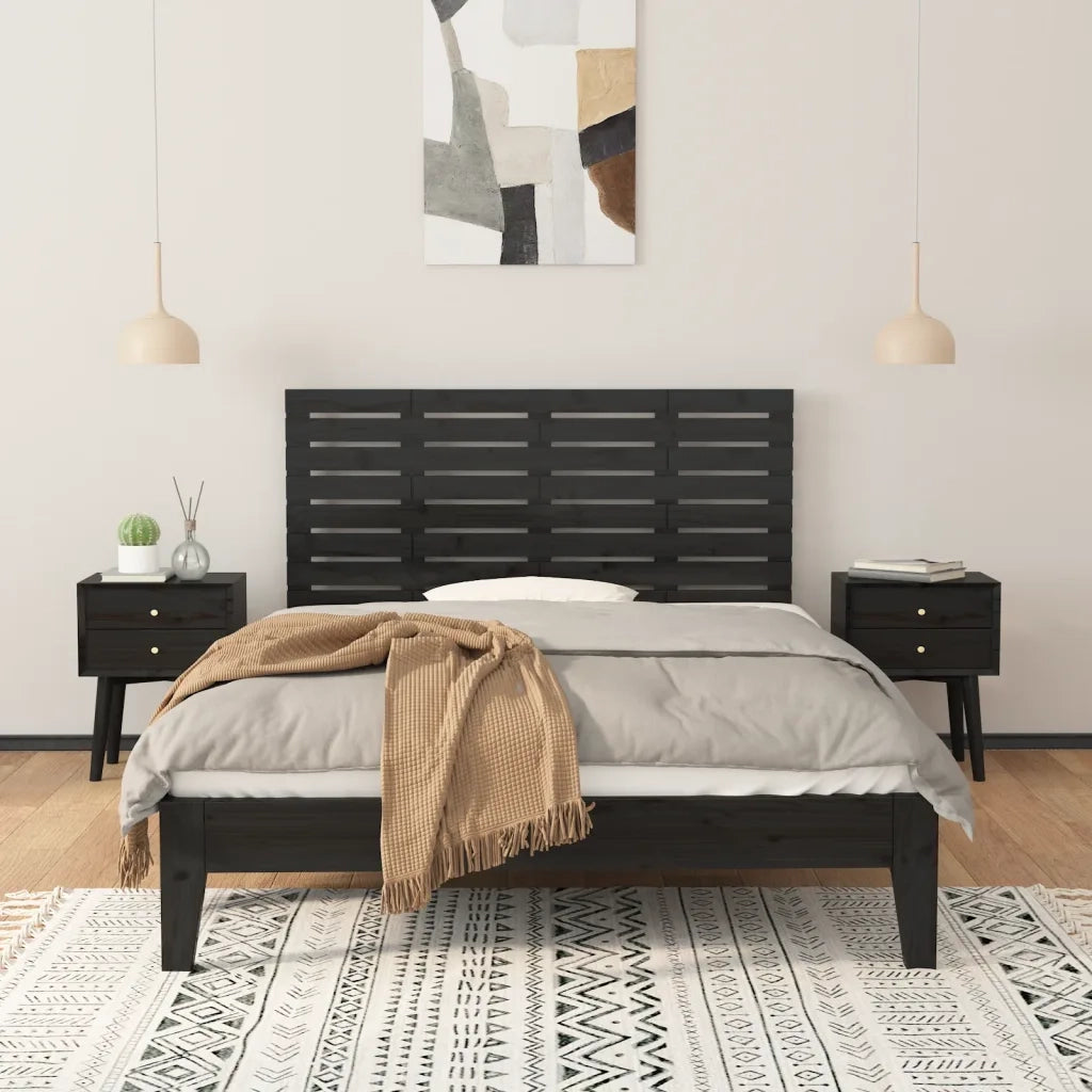 Testiera | Testata da Parete Nera 146x3x63 cm in Legno Massello di Pino
