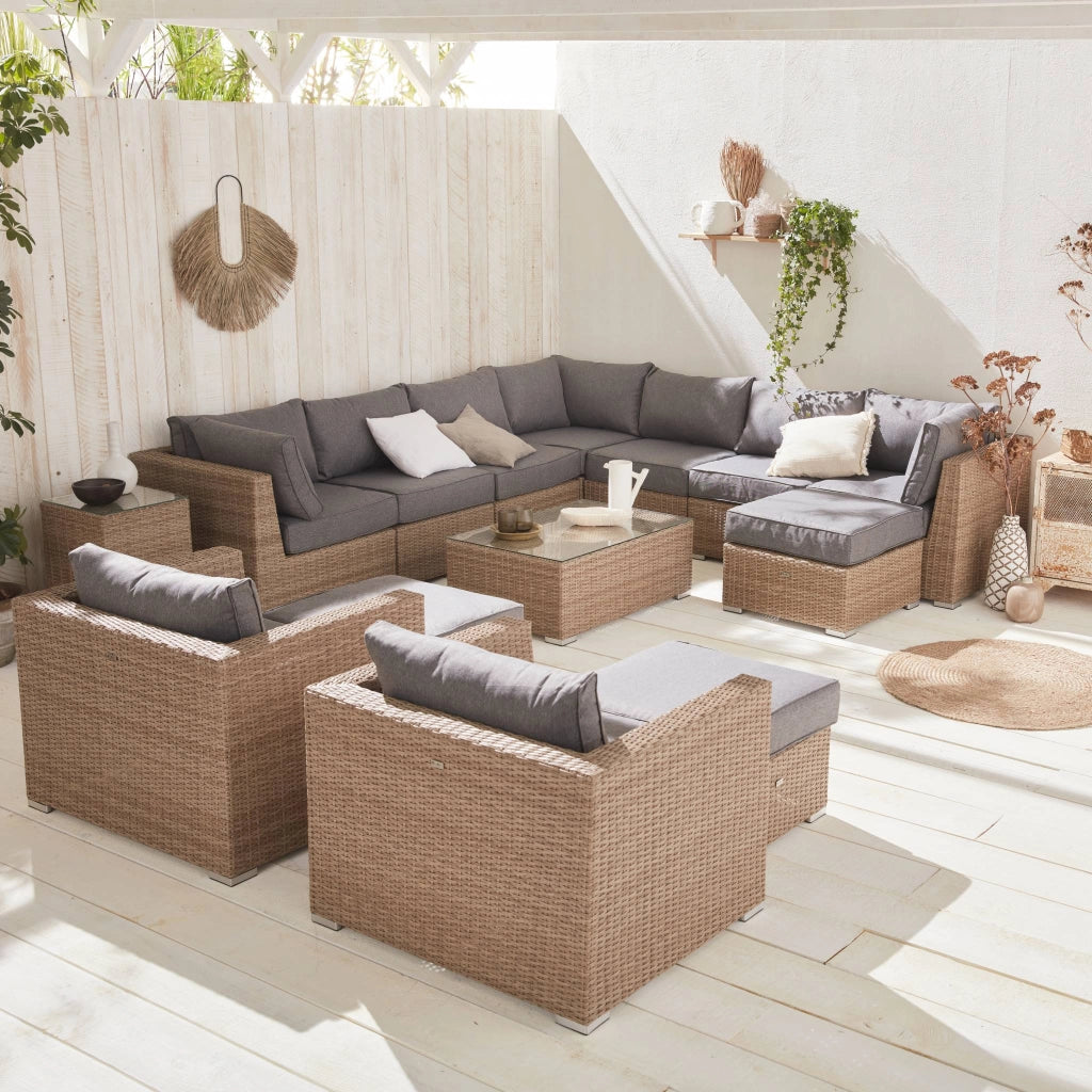 Salotto da giardino premium in resina intrecciata, 12-14 posti, beige