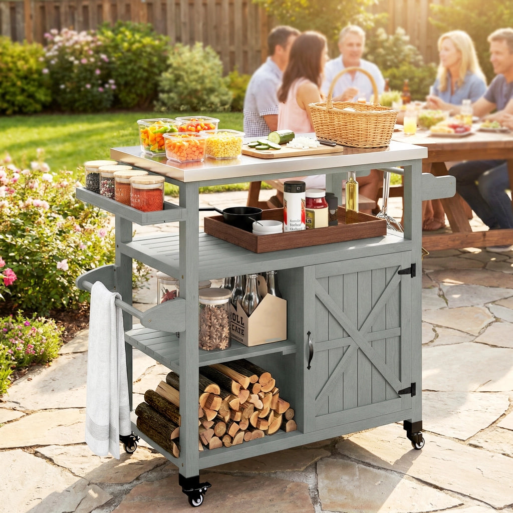 Carrello barbecue da giardino ¨C Xylo ¨C acciaio inox grigio 107x49,5x92,5cm