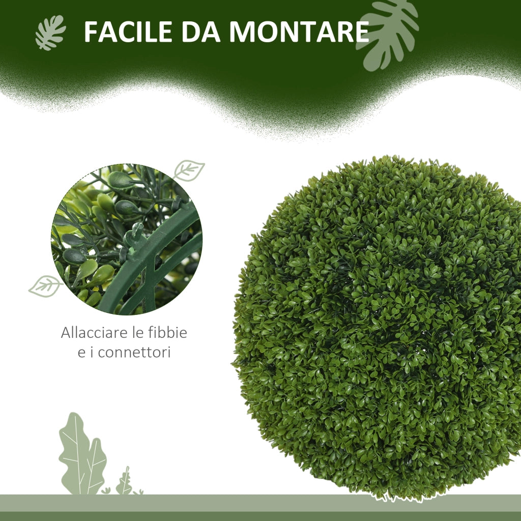 Set di 2 Piante Finte di Bosso da Ø40 cm per Interno ed Esterno in PE Verde
