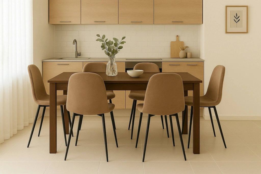 Set di 6 sedie Arter, Poltrona rivestita in velluto, Sedia da pranzo imbottita, Seduta per riunioni, 45x56h87 cm, Tortora