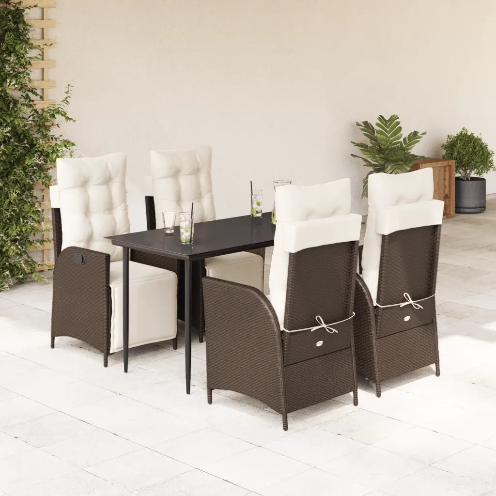 Set da Pranzo da Giardino 5pz con Cuscini in Polyrattan Marrone 3213408