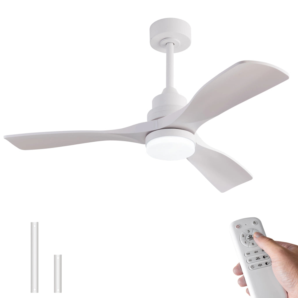Ventilatore da soffitto bianco moderno 42 pollici con luce e telecomando, bestseller, design elegante, motore DC silenzioso reversibile