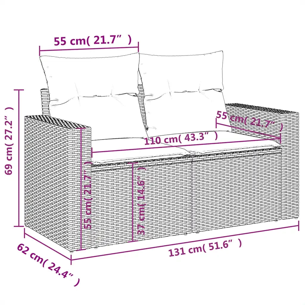 Set Divani da Giardino 10pz con Cuscini in Polyrattan Marrone 3219444
