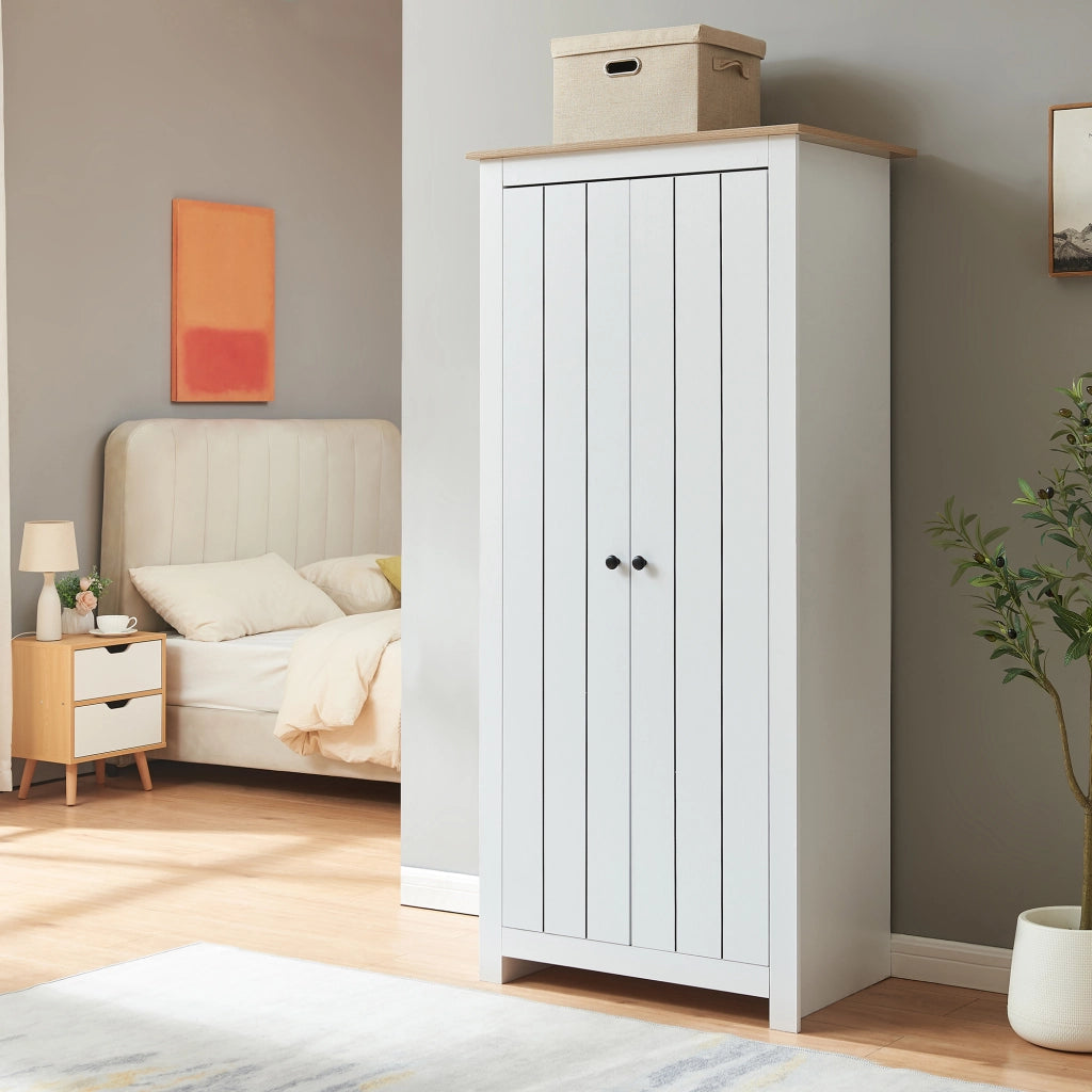 Armadio per Guardaroba Trorjam con Barra Appendiabiti e Scomparti 175 x 80 x 52 cm - Bianco/Effetto Rovere [en.casa]