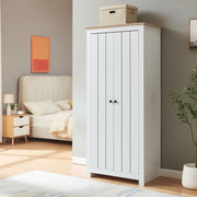 Armadio per Guardaroba Trorjam con Barra Appendiabiti e Scomparti 175 x 80 x 52 cm - Bianco/Effetto Rovere [en.casa]