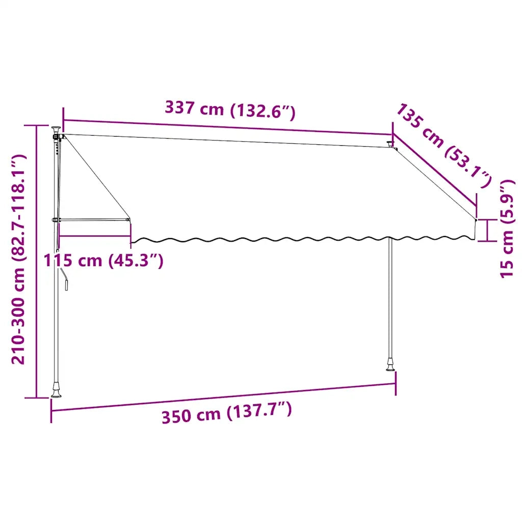 Tenda da Sole Retrattile Manuale-Tenda parasole per Patio 350 cm a Strisce Blu e Bianche