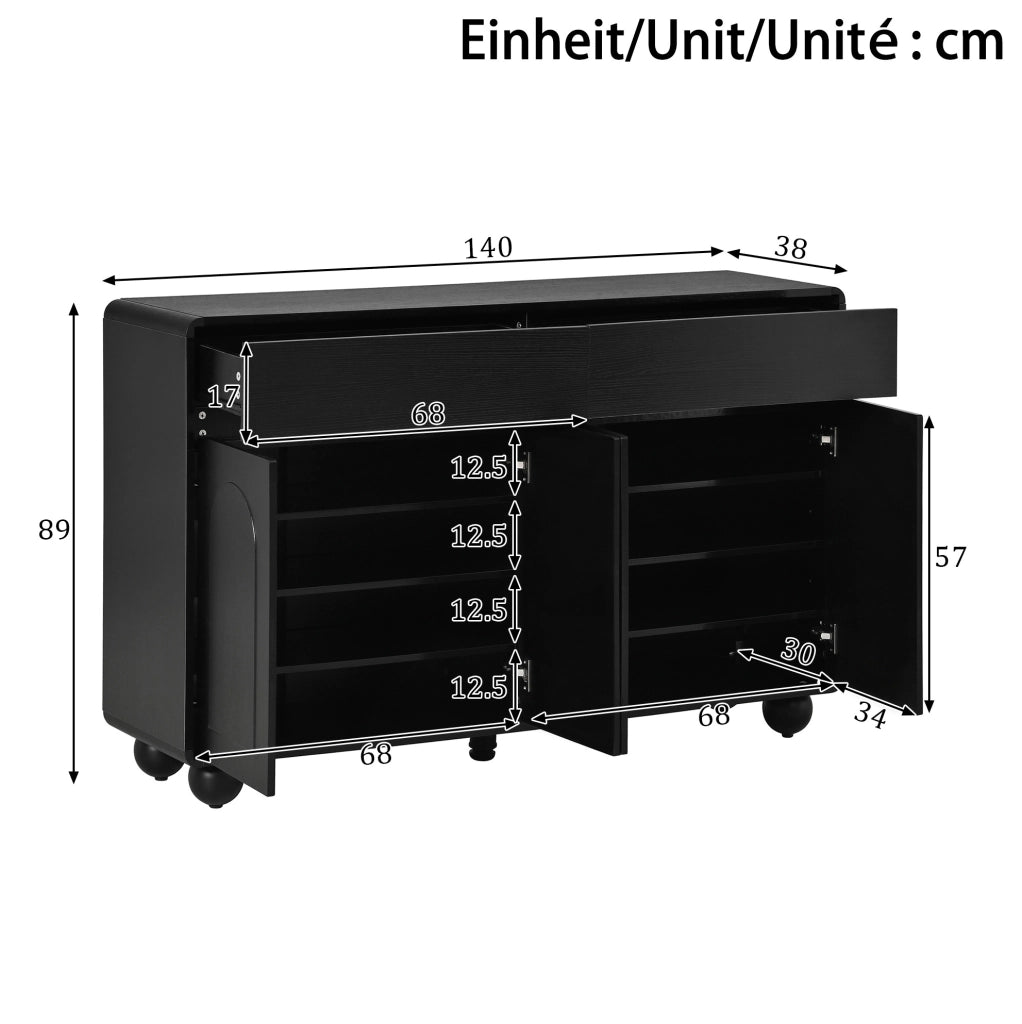 Credenza nera 140 cm con 2 cassetti e 4 ante