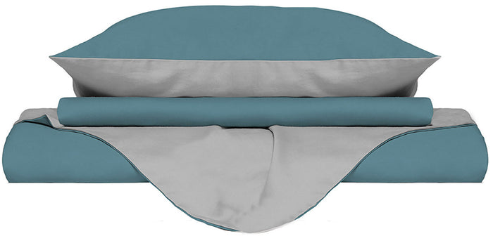 Copripiumino Singolo con Sacco e Federe Doubleface Ottanio/Grigio Chiaro