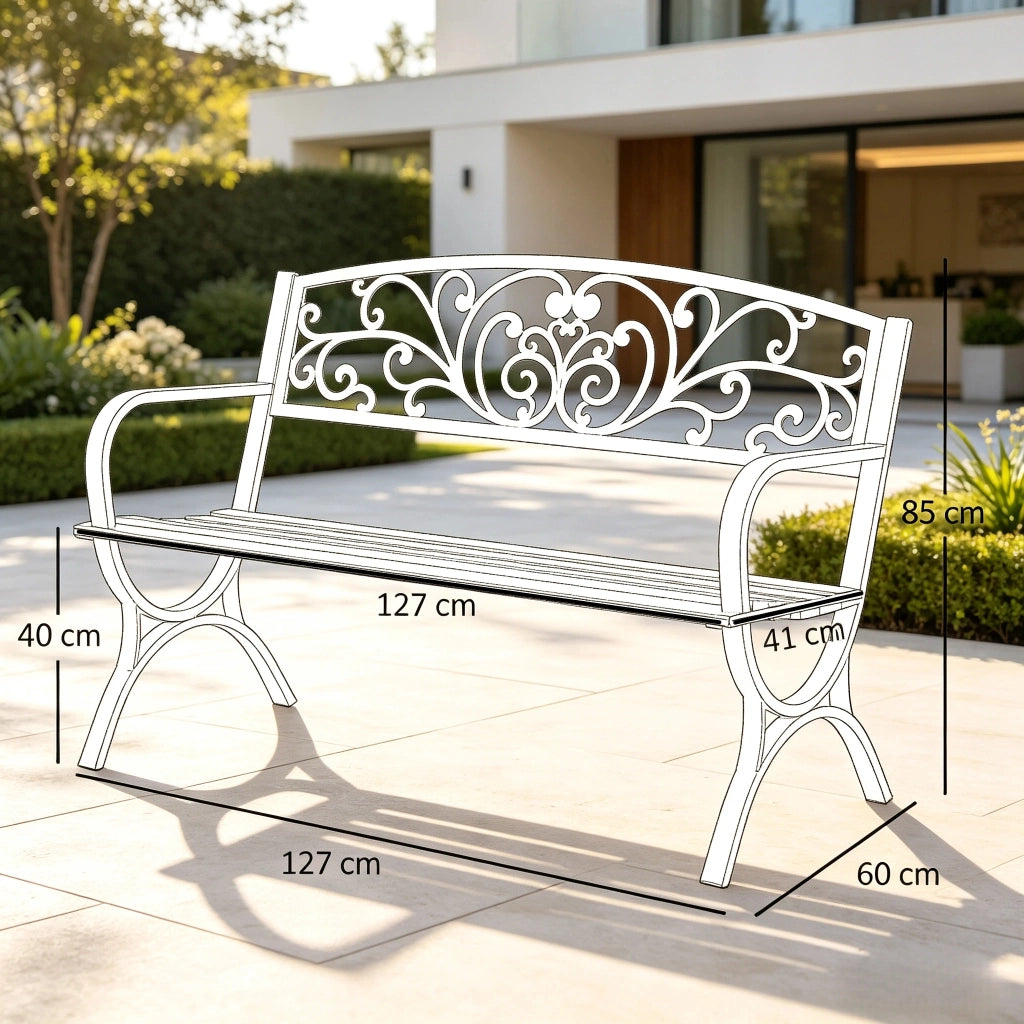 PANCHINA da giardino outdoor 127x60x85 cm nera in acciaio e ghisa