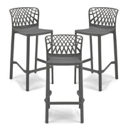 Set 3 Sgabelli Grigio Meta in polipropilene ARKO con poggiapiedi H75, MADE IN ITALY, resistente ai raggi UV, design moderno, ideale per sala da pranzo, cucina, bar, ristoranti o giardino