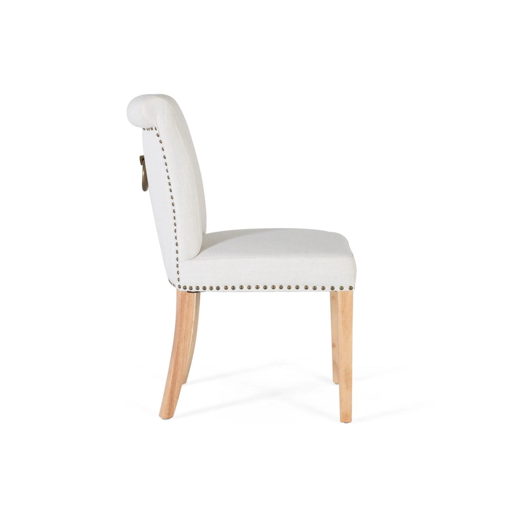 Set di 4 sedie in tessuto beige e legno