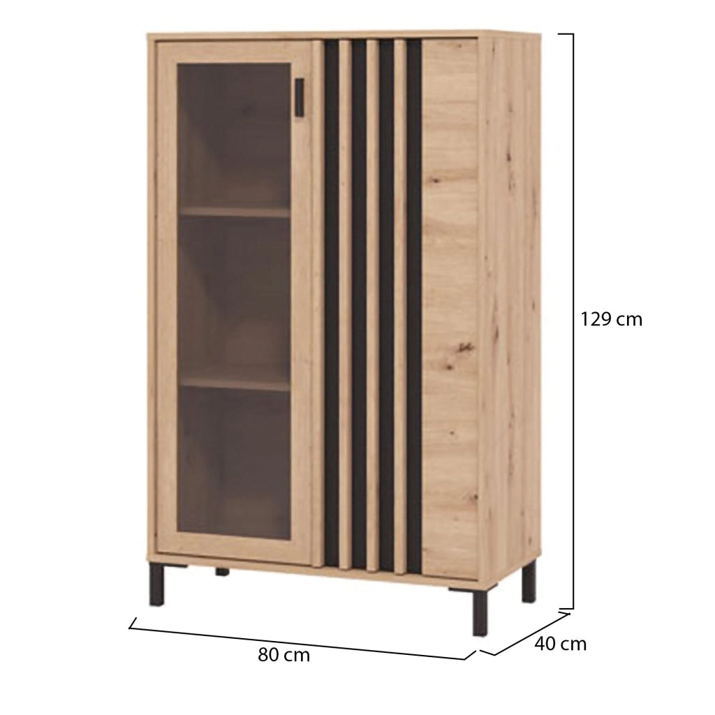 Mobile Espositore Grimani, Vetrina 2 Ripiani, 80x40x128.5h cm Marrone Rovere Nodi