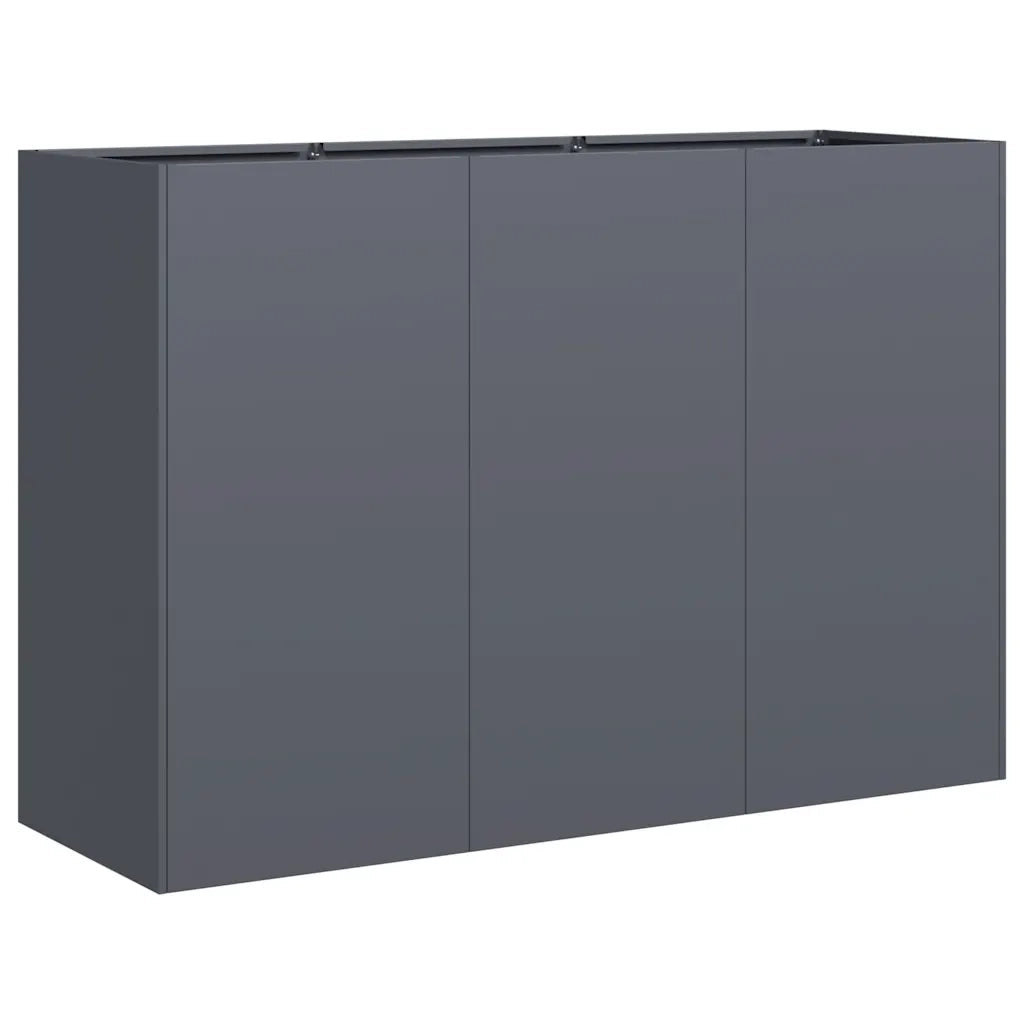 Grande fioriera da esterno dal design moderno 120 x 40 x 80 cm con fondo aperto in acciaio laminato a freddo color antracite 02_0051506