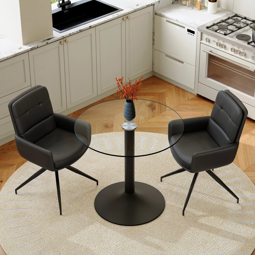 Set da pranzo girevole in vetro temperato e PU nero e trasparente