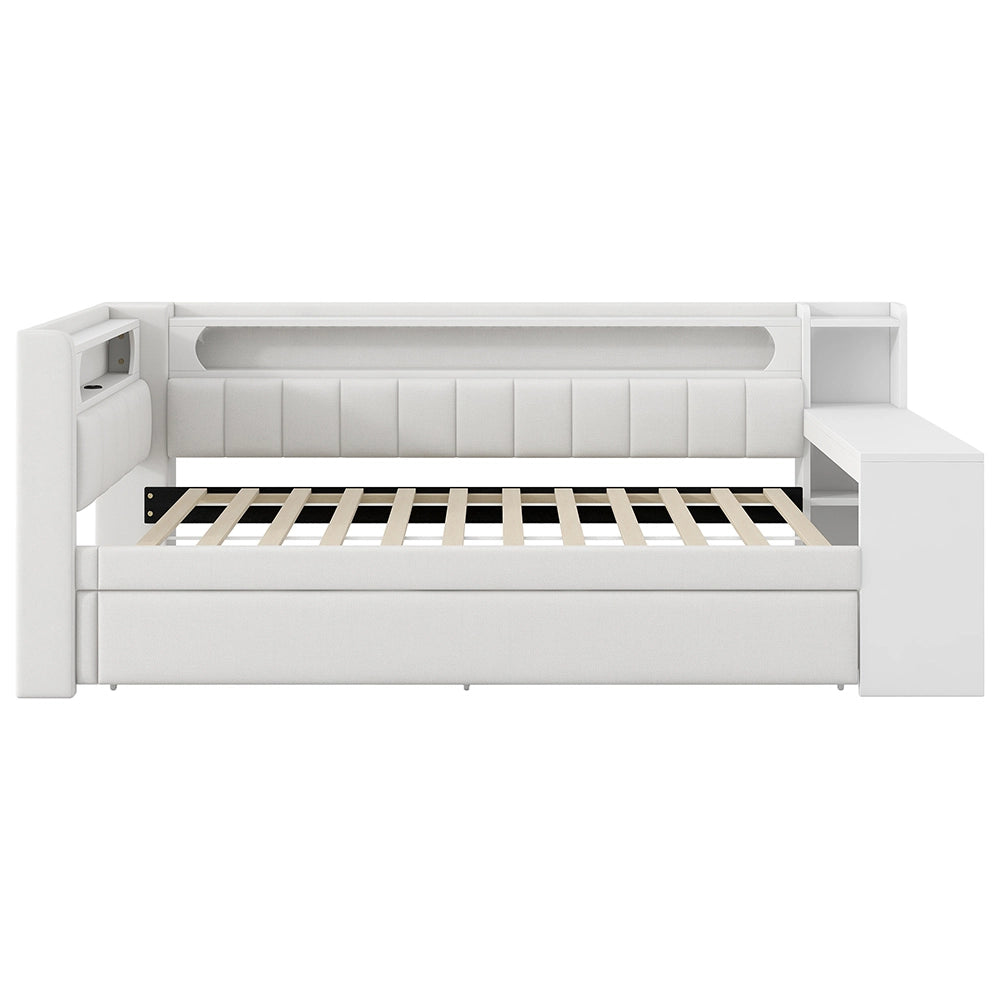 Letto a giorno-Xylo-90x200 cm-USB, LED, letto ribaltabile, scrivania, bianco
