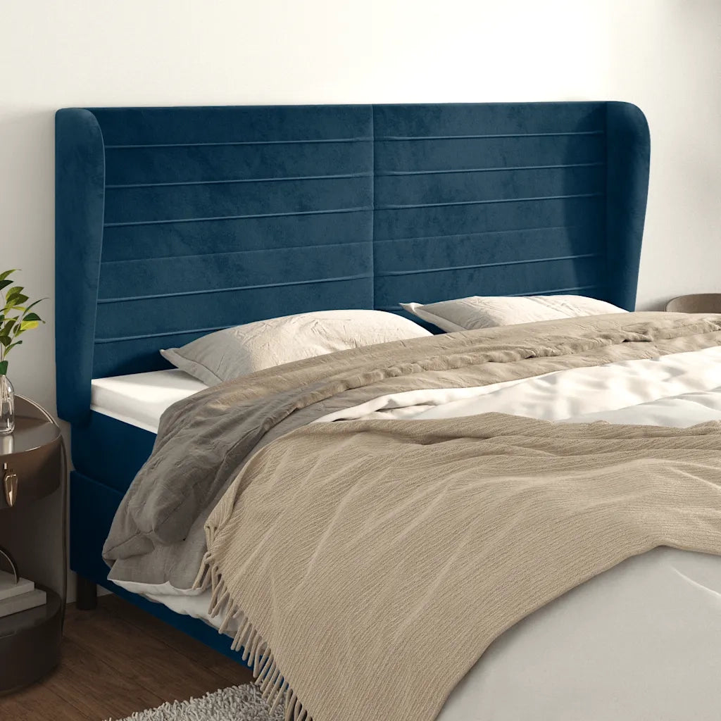 Testiera ad Orecchio Blu Scuro 203x23x118/128 cm in Velluto