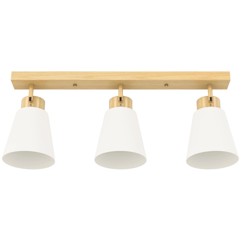 Plafoniera a LED da 40W, lampada da soffitto con doppio montaggio e teste orientabili a 90¡ã con 3 portalampade E27, legno naturale