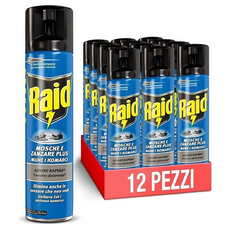 SET 12 RAID SPRAY INSETTICIDA MOSCHE E ZANZARE 400 ML