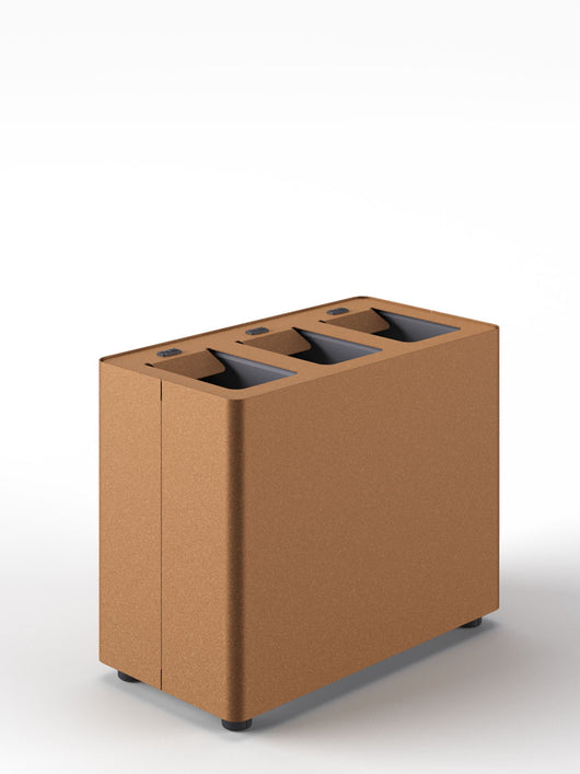 Pattumiera a 3 Scomparti Totale 24 L 48,5x25,5x39 cm con Contenitori Interni in Acciaio Verniciato Corten