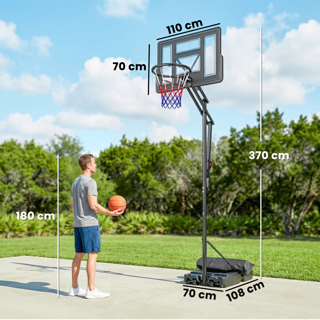 Canestro da Basket Altezza Regolabile 235-305cm in PE Infrangibile Nero