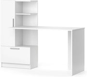 Scrivania con ripiani Tomy, Bianco, 150 x 59 cm, con ripiani aperti per una conservazione organizzata