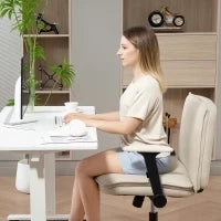 Sedia da Ufficio con Braccioli Ribaltabili, Sedile Largo, senza Ruote, Altezza Regolabile, Girevole, Crema
