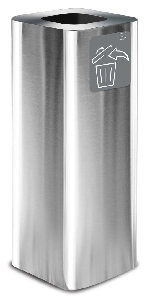 Pattumiera Per Raccolta Rifiuti 30x30xh80 cm In Acciaio Inox con Pittogramma Magnetico Argento