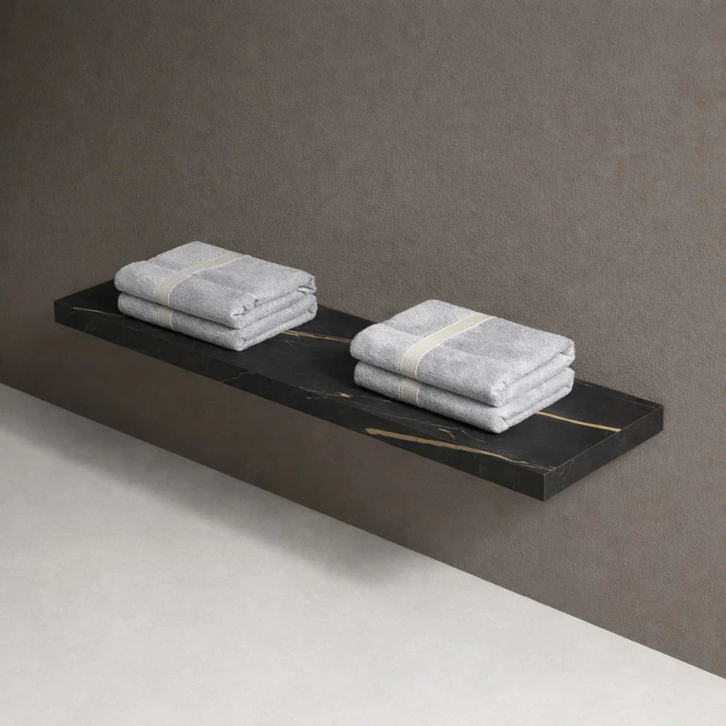 Mensola inferiore lavabo sospeso astrid in stone nero e nocciola venato *** finitura- nero, confezione 1