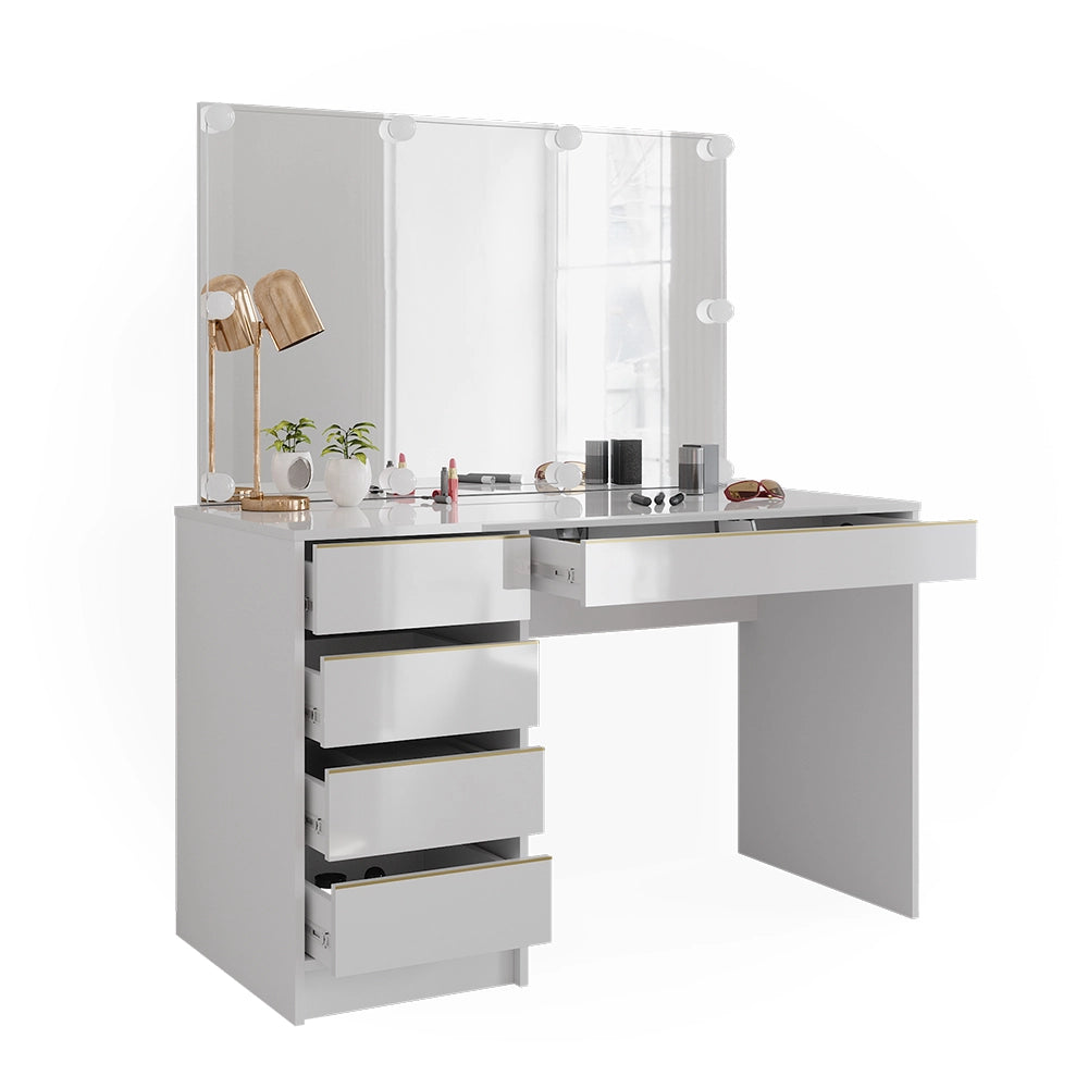 Vicco Tavolo da toilette Bianco/Oro 55 cm con illuminazione a LED