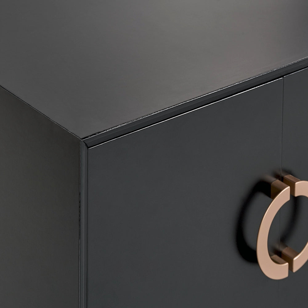 Credenza a 4 ante in MDF nero con ripiani maniglie dorate stile moderno corridoio soggiorno camera da letto contenitore