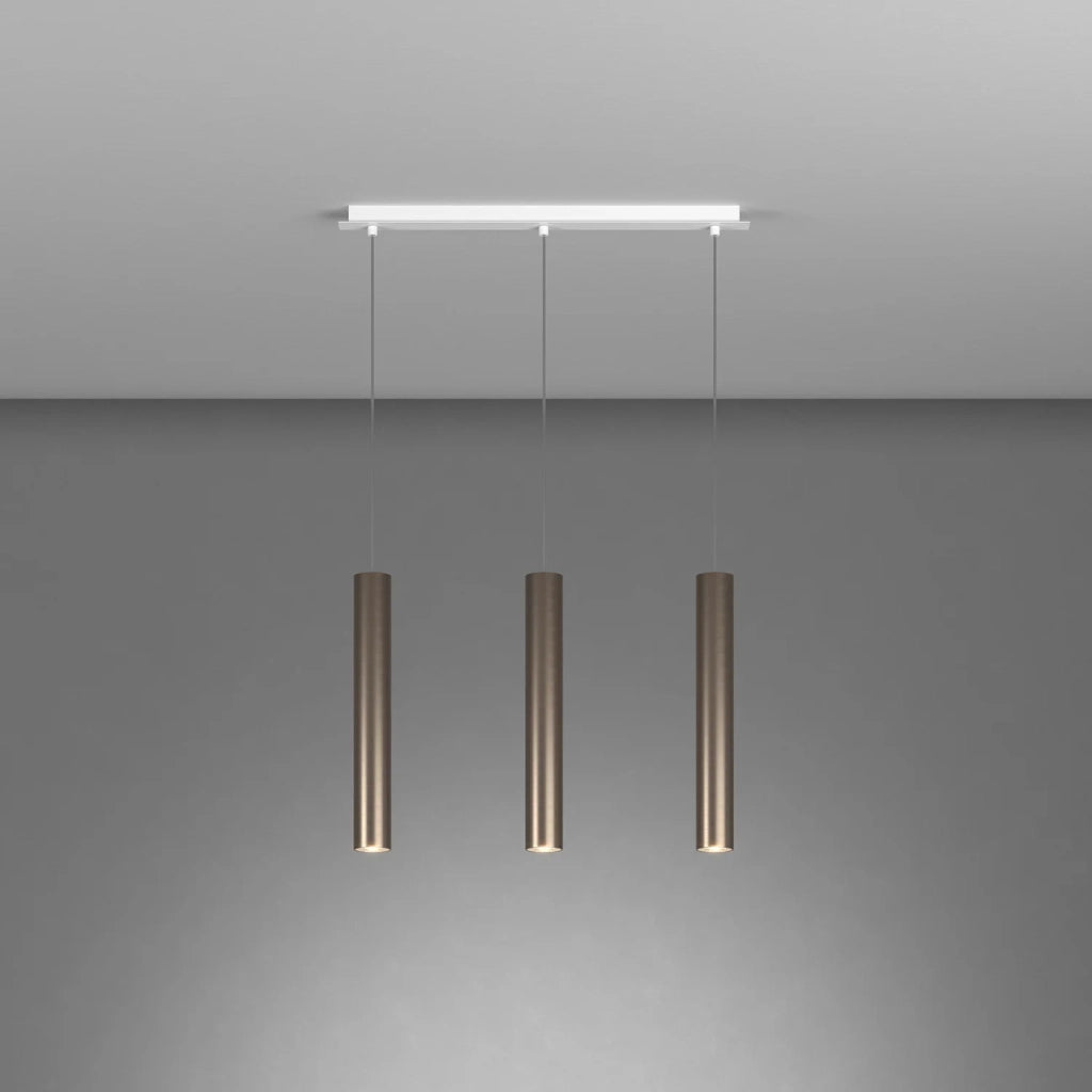 Lampadario Industrial-Minimal Xeana Metallo Bianco Bronzo 3 Luci Gu10
