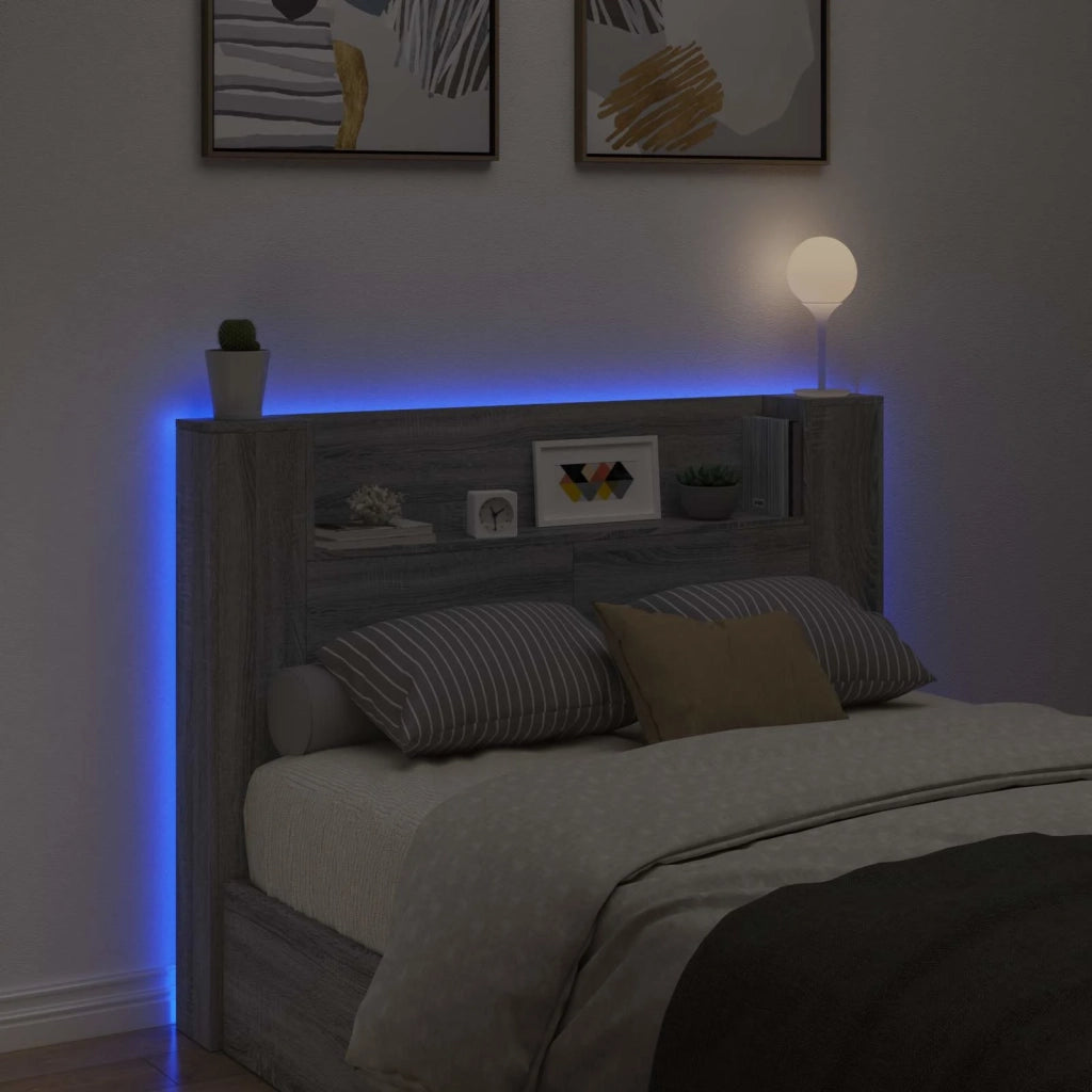 Testiera | Testata con Mobile e LED Sonoma grigia 140 x 16,5 x 103,5 cm