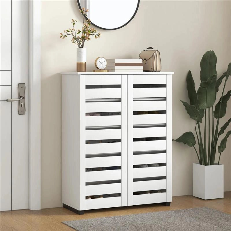 MOBILE SCARPIERA A 5 LIVELLI CON 4 RIPIANI REGOLABILI E ANTE A DOGHE IN LEGNO 76X33PX98 CM BIANCO