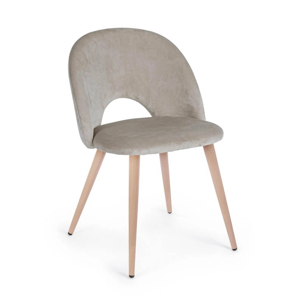 Set di 4 Sedie Imbottite in Velluto con Gambe Effetto Legno - MARINA