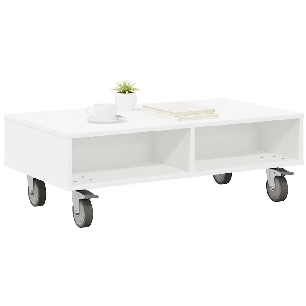 Tavolino con Ruote Bianco 90 x 50 x 30 cm Legno multistrato 891016