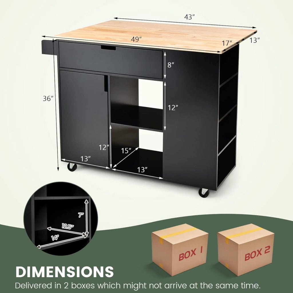 Carrello da cucina con isola, carrelli di servizio rotabili in legno con lama, cassetto, portasciugamani e porta spezie, multiuso con ruote, per cucina e sala da pranzo
