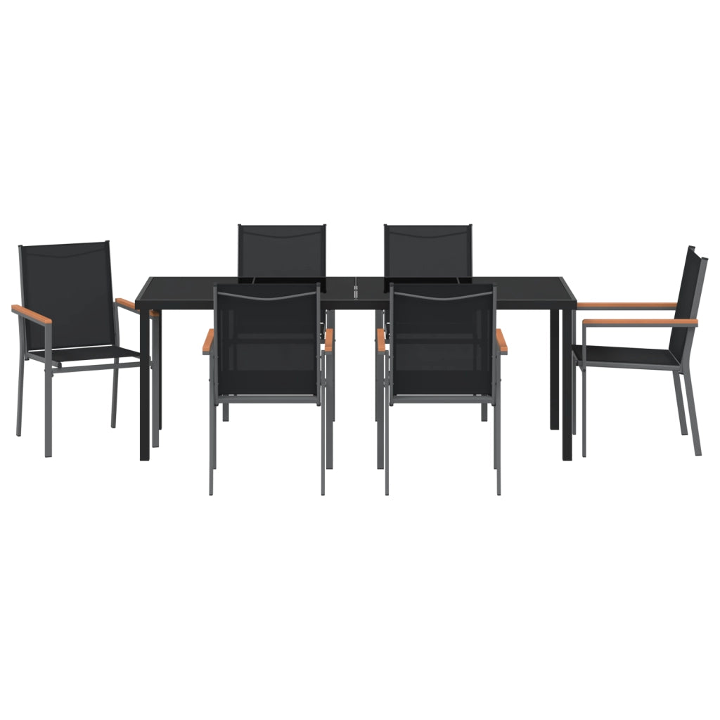 Set da Pranzo da Giardino a 7 Pezzi Nero Textilene e Acciaio