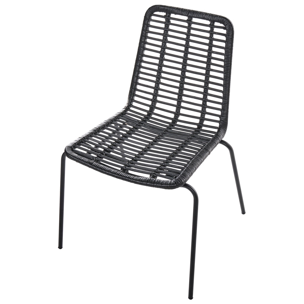 Set di 2 sedie da pranzo con seduta e schienale in rattan nero gambe in ferro senza braccioli design industriale boho
