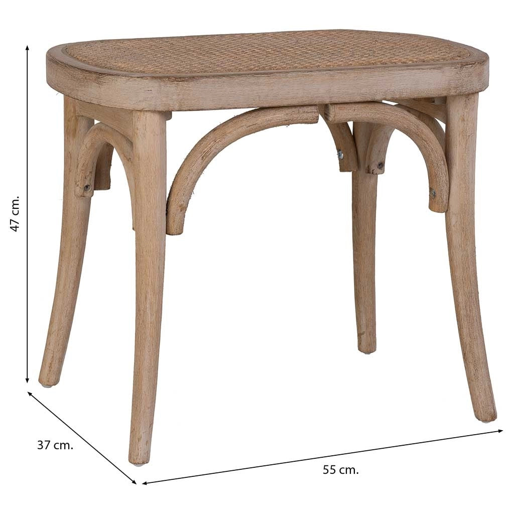 Sgabello in legno con seduta in rattan 55x37x47h cm