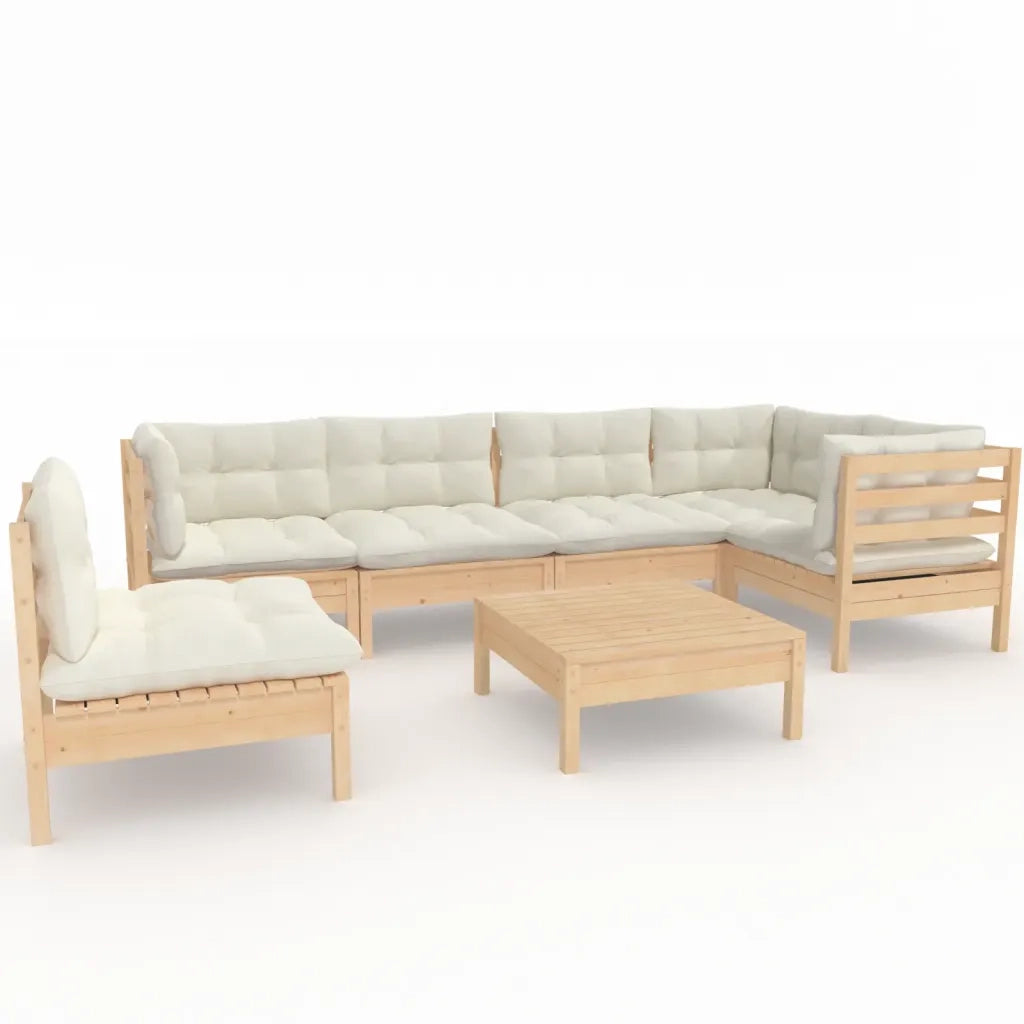 Set Salotto da Giardino 7pz con Cuscini Crema in Legno di Pino 3096424